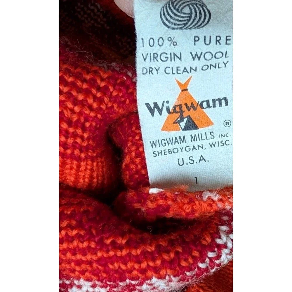 Vintage Wigwam Ski Beanie One Size Orange Made In USA 100% Pure Virgin Wool
